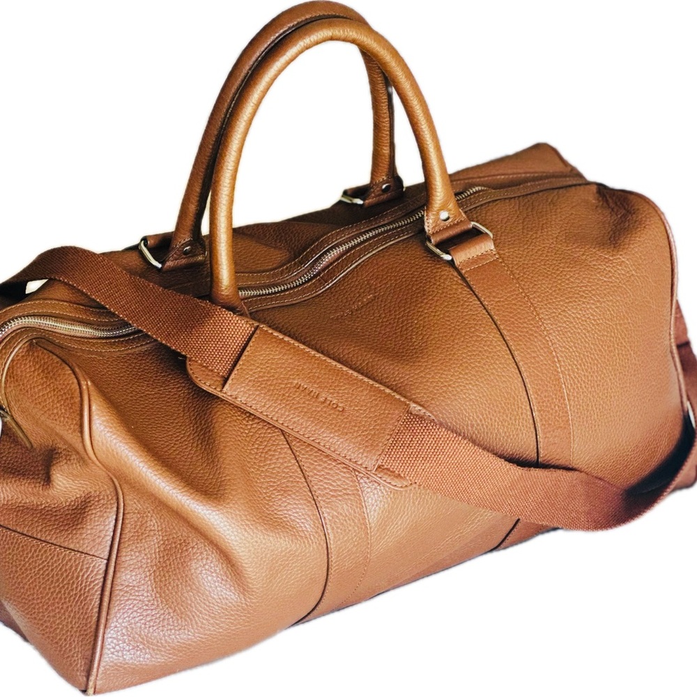 Cole Haan Wayland Tan Leather Travel Duffel Bag With Strap